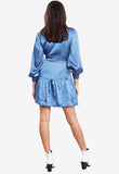 Blue Wrap Satin Tie Waist Mini Dress