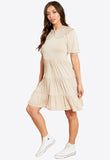 Tiered Jersey Mini Dress With Contrast Collar/Sleeves