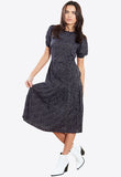 Black Lilac Spot Short Sleeve Midi Dress