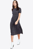 Black Lilac Spot Short Sleeve Midi Dress