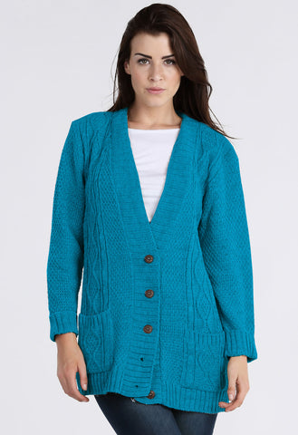 Teal Chunky Cable Knit Pocket Cardigan