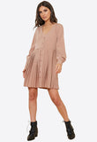 Stone Button Down Smock Dress with Pleat Skirt