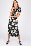 Floral Print Midi Wrap Dress With Button Detailing