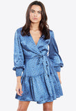 Blue Wrap Satin Tie Waist Mini Dress