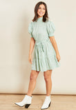 Mint Ditsy Floral Shirred High Neck Tiered Mini Skater Dress