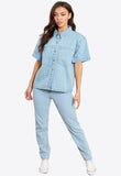 Blue Oversized Boxy Denim Shirt With Patch Pockets