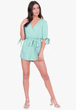 Green White Mini Heart Wrap Playsuit