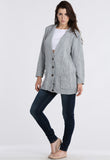 Grey Chunky Cable Knit Pocket Cardigan