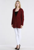 Wine Chunky Cable Knit Pocket Cardigan