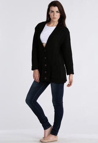 Black Chunky Cable Knit Pocket Cardigan