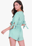 Green White Mini Heart Wrap Playsuit