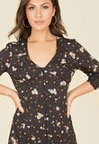 Black Spot Floral Button Through Midi Dress