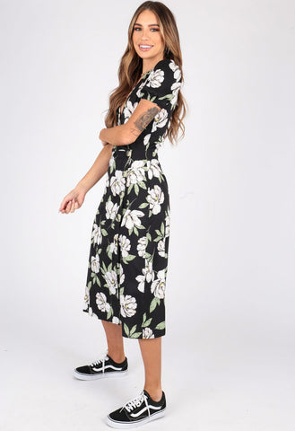 Floral Print Midi Wrap Dress With Button Detailing