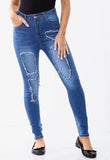 Blue Denim Diamante Insert Distressed Skinny Jeans