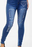 Blue Denim Diamante Insert Distressed Skinny Jeans