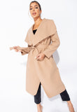 Camel Onesize Waterfall Collar Belted Duster Coat