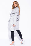 Grey Onesize Waterfall Collar Belted Duster Coat