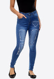 Blue Denim Diamante Insert Distressed Skinny Jeans