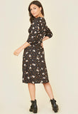 Black Spot Floral Button Through Midi Dress