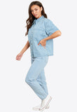 Blue Oversized Boxy Denim Shirt With Patch Pockets