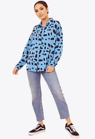 Blue Large Scale Dalmatian Oversized Shirt