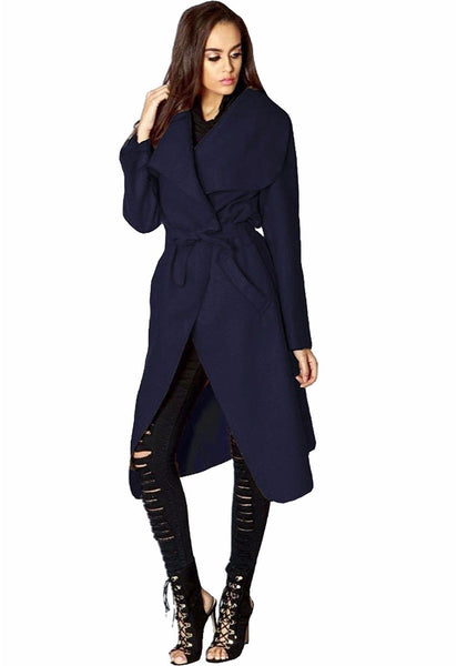 Navy Onesize Waterfall Collar Belted Duster Coat