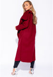 Wine Onesize Waterfall Collar Belted Duster Coat