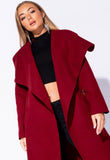 Wine Onesize Waterfall Collar Belted Duster Coat