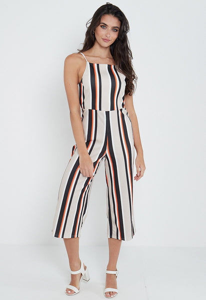 Stripe Culotte Open Back Jumpsuit