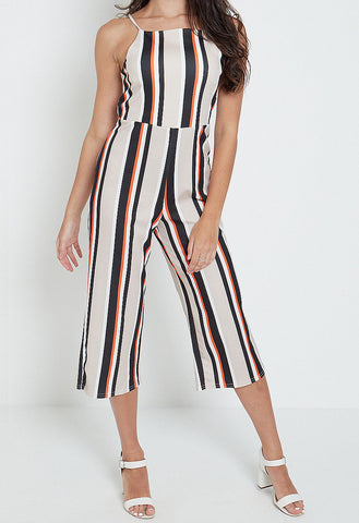 Stripe Culotte Open Back Jumpsuit