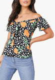 Black Floral Spot Print Bardot Tie Front Blouse