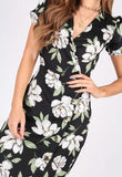 Floral Print Midi Wrap Dress With Button Detailing