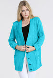 Turquoise Chunky Cable Knit Pocket Cardigan