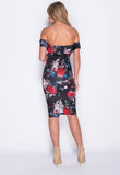 Floral Rose Print Bardot Bodycon Dress