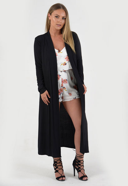 Black Lightweight Long Sleeve Duster Jacket