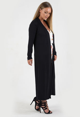 Black Lightweight Long Sleeve Duster Jacket