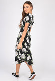 Floral Print Midi Wrap Dress With Button Detailing