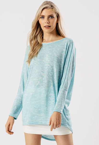 Light Blue Jersey Oversized Long Sleeve Dip Hem Batwing Top