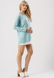 Light Blue Jersey Oversized Long Sleeve Dip Hem Batwing Top