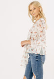 Cream Floral Front Tie Blouse