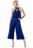 Blue Choker Neck Overlay Culotte Jumpsuit