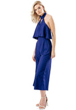 Blue Choker Neck Overlay Culotte Jumpsuit