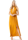 Mustard Cheesecloth Halterneck Maxi Dress