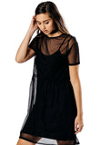 Black Mesh Mini Bodycon Smock Dress