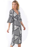 Black and White Tie Waist Wrap Maxi Dress