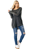 Charcoal Jersey Oversized Long Sleeve Dip Hem Batwing Top