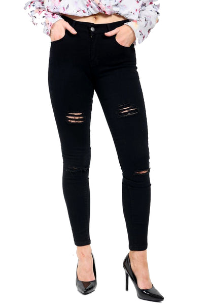 Black Skinny Ripped Denim Jeans