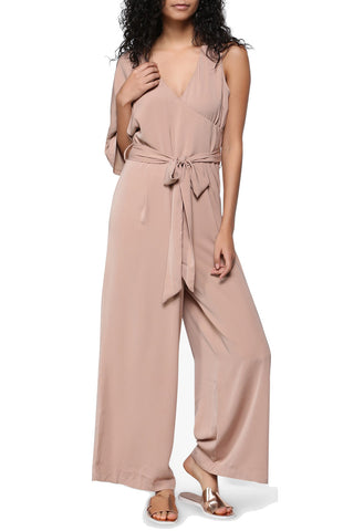 Beige Tie Front Asymmetrical Jumpsuit