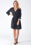 Black Polka Dot Button Detail V Neck Dress