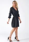 Black Polka Dot Button Detail V Neck Dress